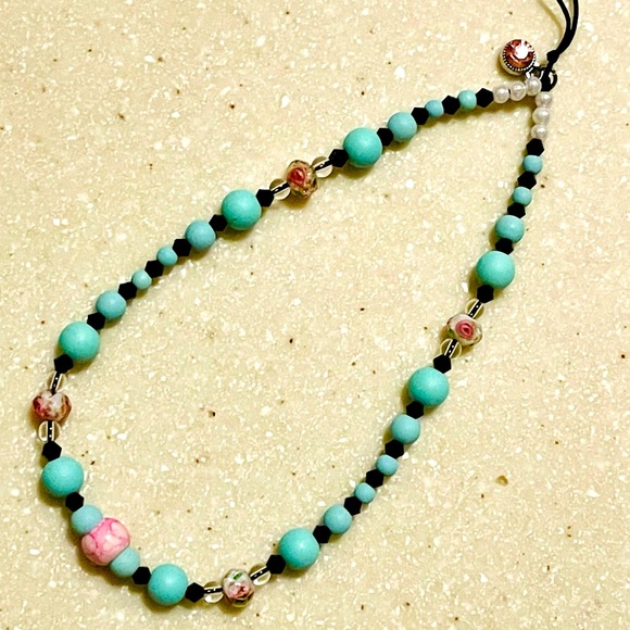 Phone String!! 🌹Rose🌹& Black Swarovski Theme! - Picture 1 of 10